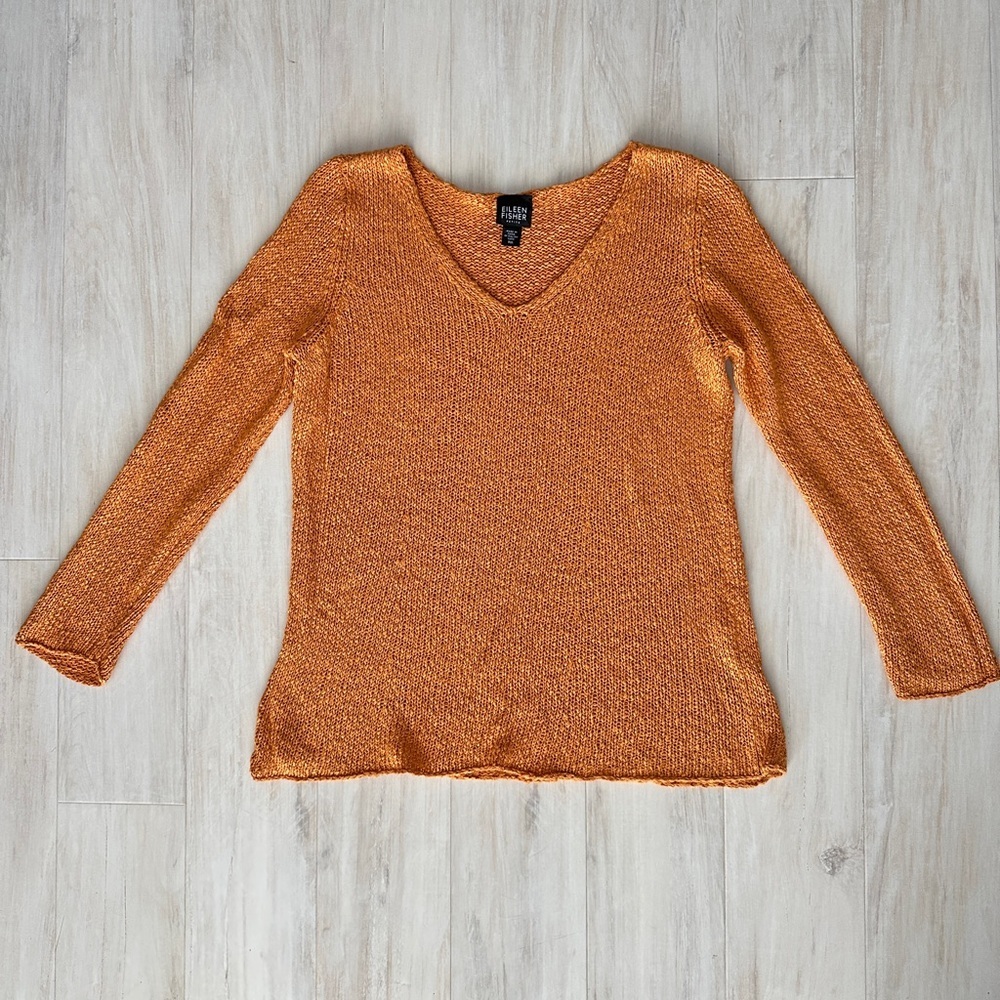 Eileen Fisher Orange Linen Blend Knitted Sweater